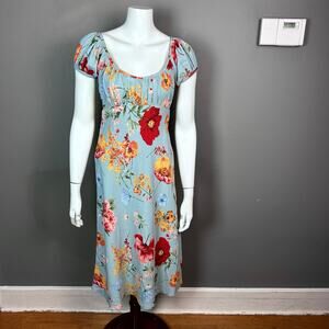 ASTR dress XS floral Milkmaid empire waist pixie blue cottagecore puff sleeve